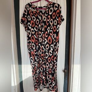 Long patterned pink and black dress